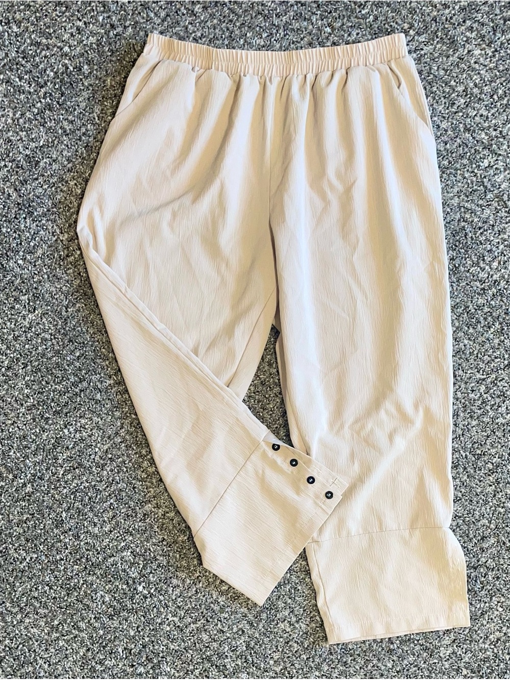 Cream Elastic-Waist Pants with Button Cuff Size Womens 2XL
